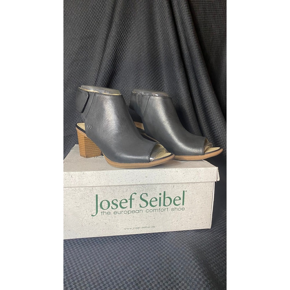 Josef Seibel Black Leather Open Toe Heel Slingback Shoe Size 36 US 6 NEW